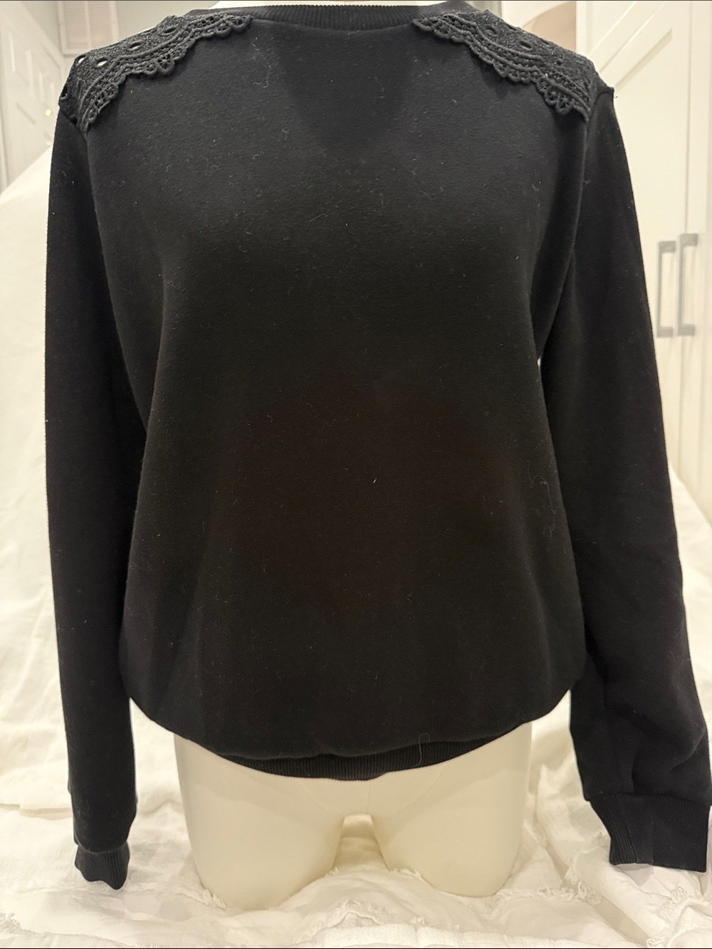 SUNCOO Black Sweater with Lace Accents